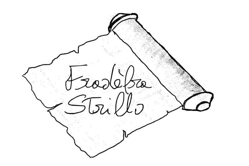 Un rotolo di papiro, disegnato da me sul reMarkable. Ho usato il disegno come grafica di Fradèfra Strillo.